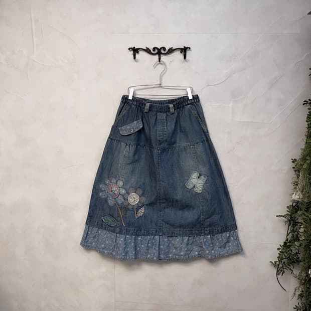 Washing denim bohemian flower patch sk