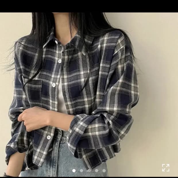 체크 크롭 셔츠 네이비 곤색 남방