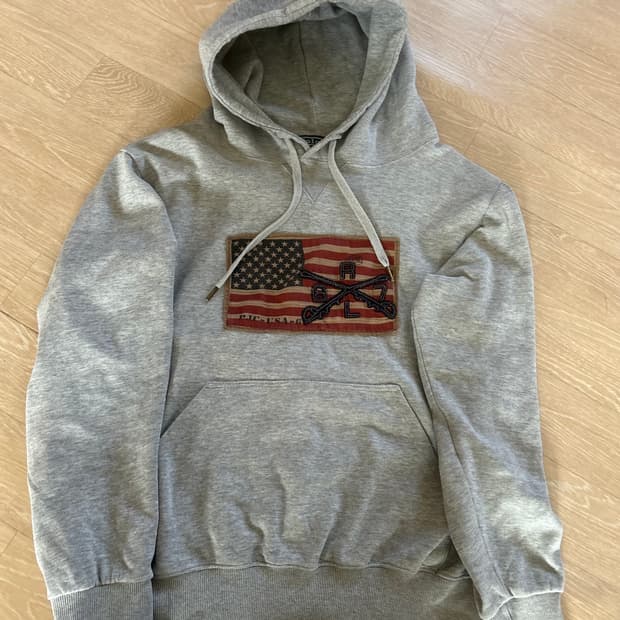 폴로 랄프로렌 빅 성조기 플래그 패치 그레이 후드