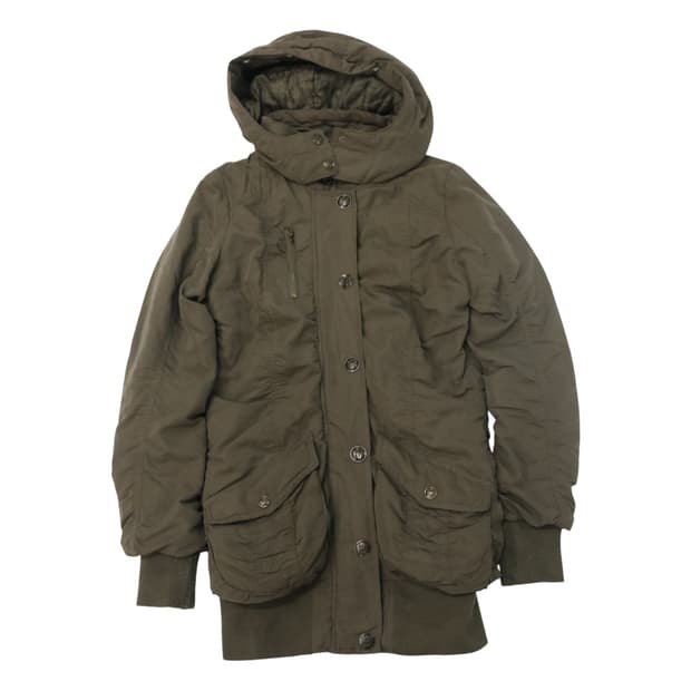 GRAZIA 그라치아 빈티지 카키 후드 셔링 패딩 자켓 (M)