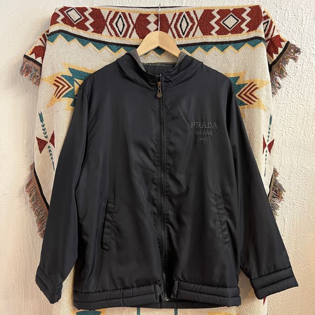 00s 프라다 밀라노 로고 후디드 자켓