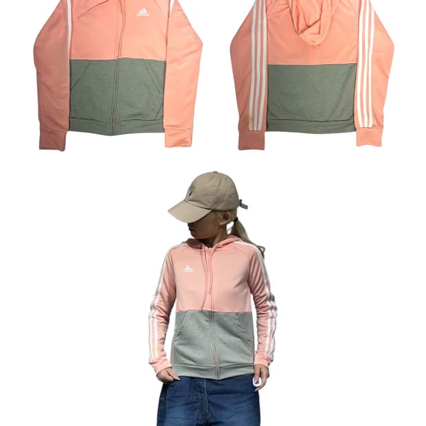 아디다스 핑크 그레이 후드집업 딱붙핏 트랙탑 져지 M