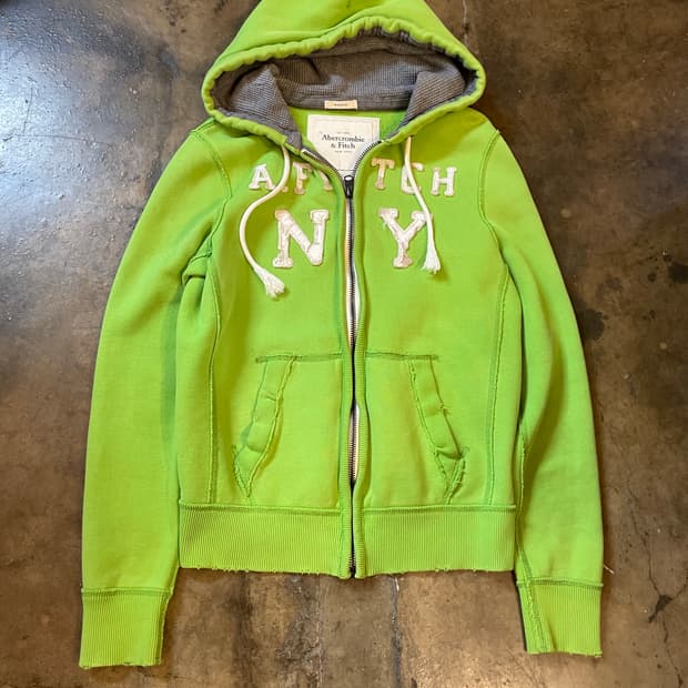아베크롬비 & 피치 데미지 로고 그린 후드 집업