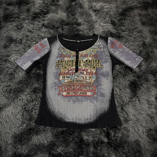 y2k 프린팅 골지 반팔 티셔츠