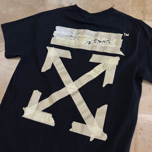 XXS 오프화이트 테이프 반팔티셔츠