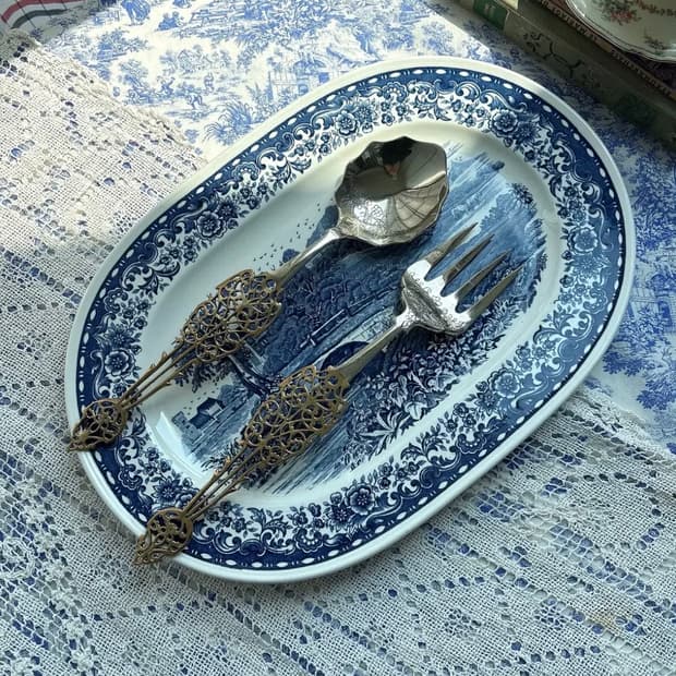 빈티지 브라스 서빙 스푼 포크 세트