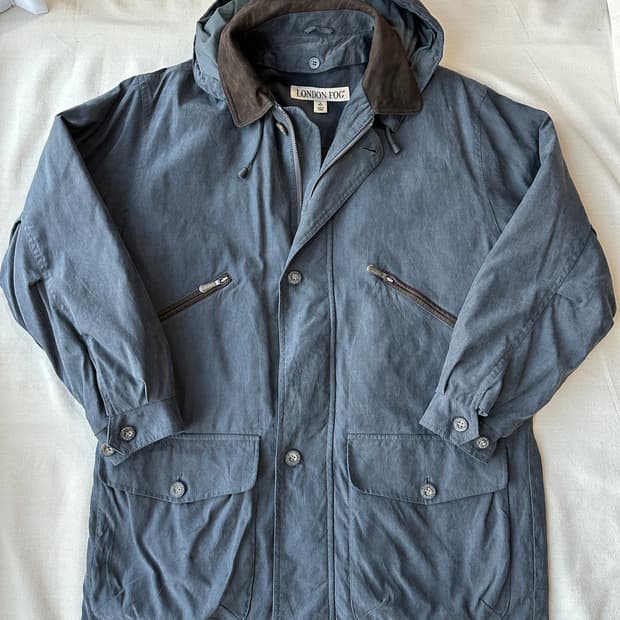 런던포그 후디드 카라 레더 자켓 M