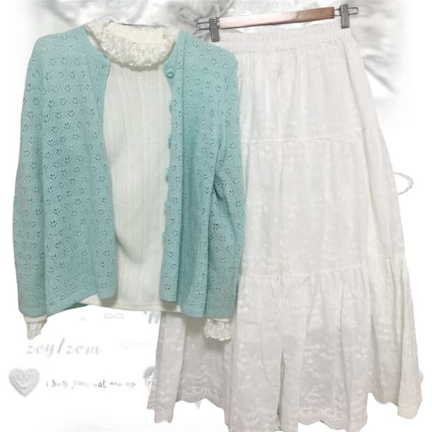 빈티지 모리걸 코디세트 니트 가디건 긴팔 스커트 히메갸루 리즈리사