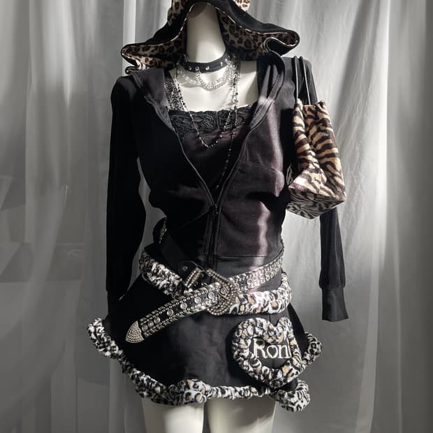 Fur heart Skirt 호피 갸루 퍼 스커트