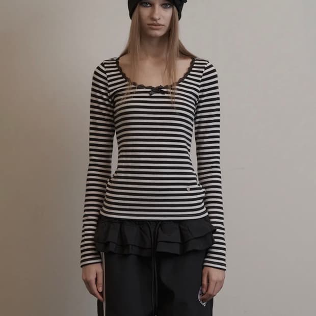 셋업이엑스이 STRIPE LACE TOP / WHITE 