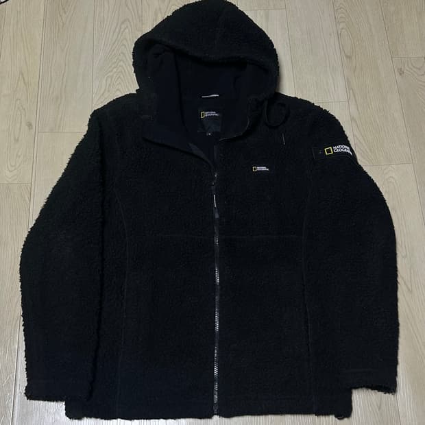 내셔널지오그래픽 블랙 후드 후리스 집업