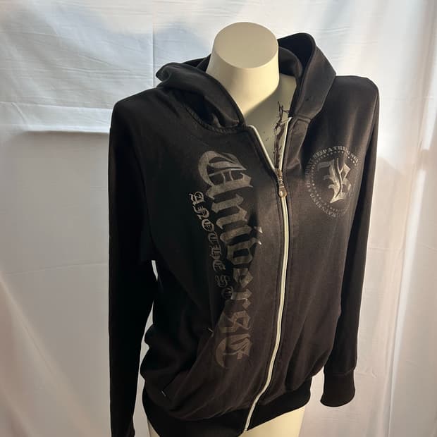 gothic lettering punk hood zip-up