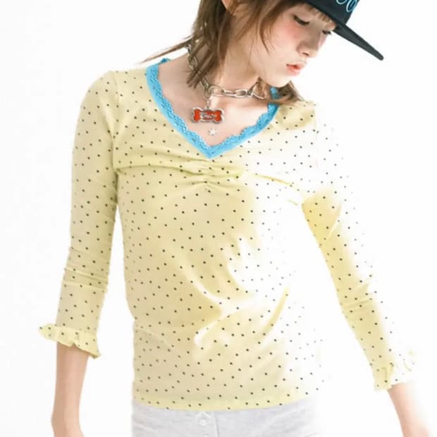 샵페어리 mini heart lace top lemon 레몬