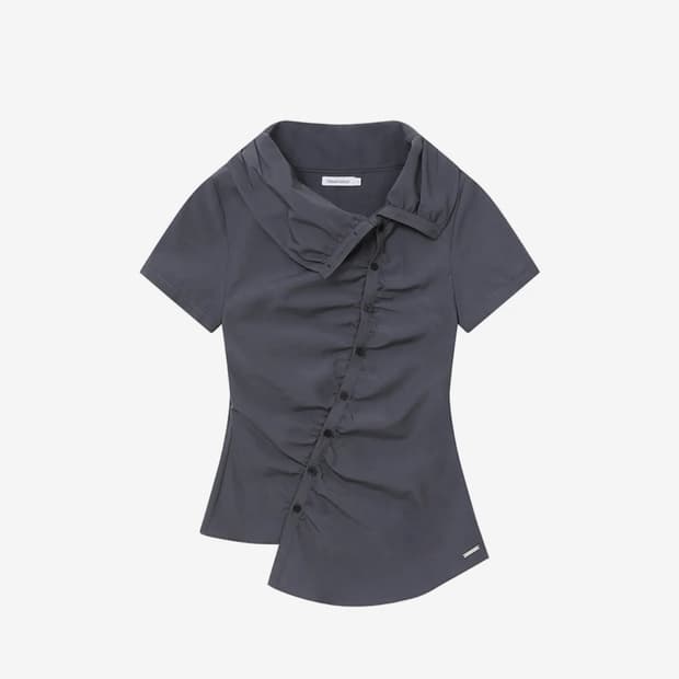 미세키서울 High neck shirring button shirt 차콜
