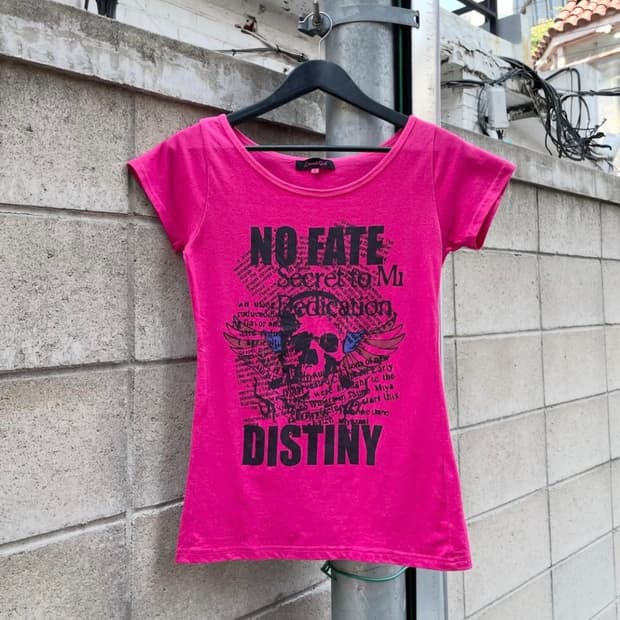 빈티지 핫핑크 스컬 반팔