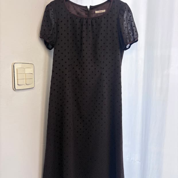 다크브라운 도트 y2k 긱시크 쉬폰 미디원피스 M JPN