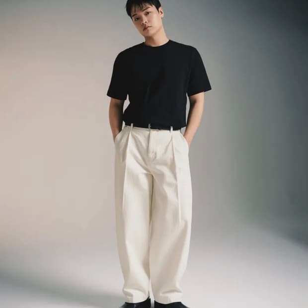 [짱구대디 컬래버]CONE 딥 턱 커브드 데님팬츠 [크림/28]무탠다드