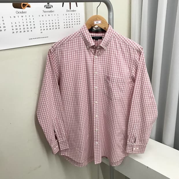 버버리 로고 핑크 체크 셔츠