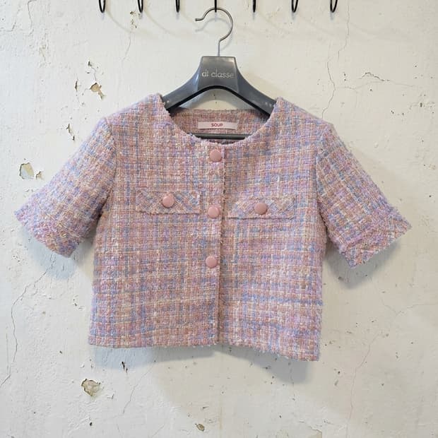 SOUP 트위드 반팔 핑크 자켓 66