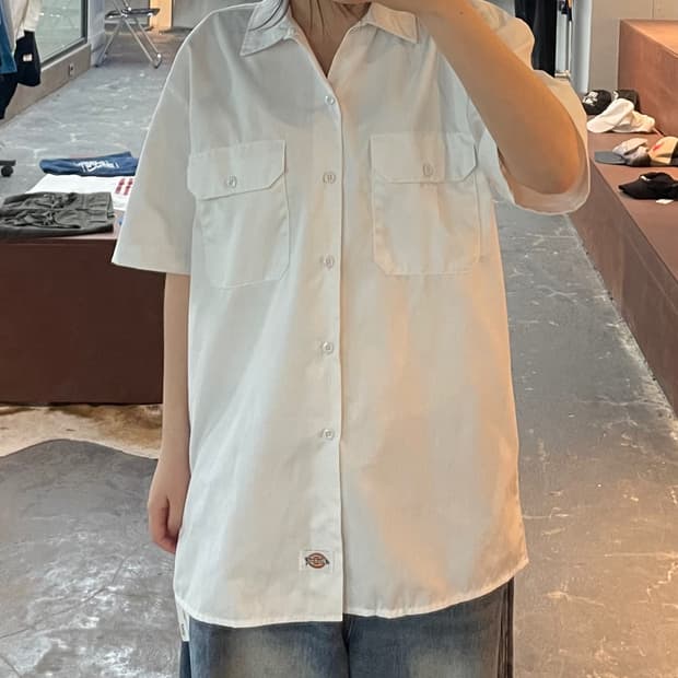 디키즈 화이트 반팔 워크 셔츠 H2427