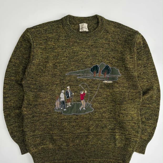 [L] 90s 빈티지 골프 자수 울 니트 스웨터