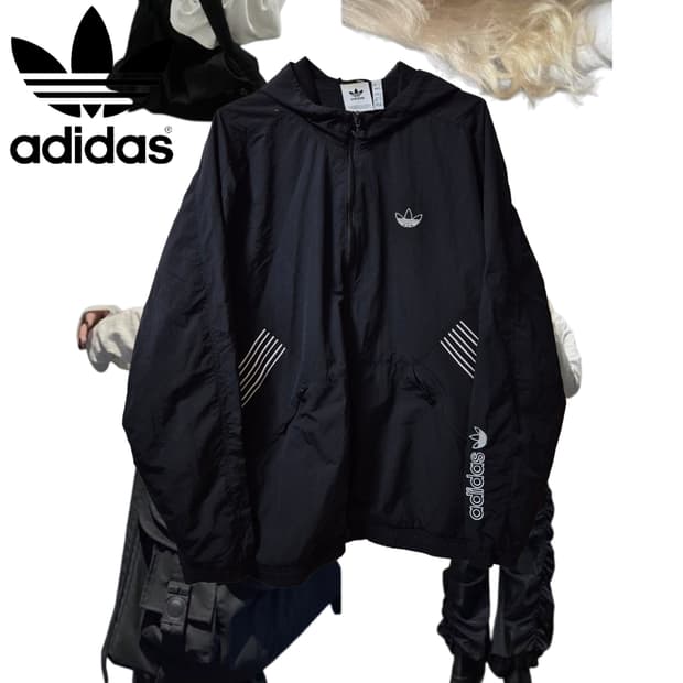 ADIDAS Black track hoodie Windbreak
