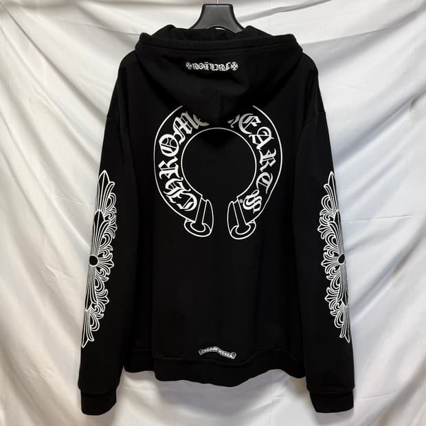 [미사용/2XL] 크롬하츠 홀스슈 플로랄 헤비웨이트 퍽유 로고 후드집업