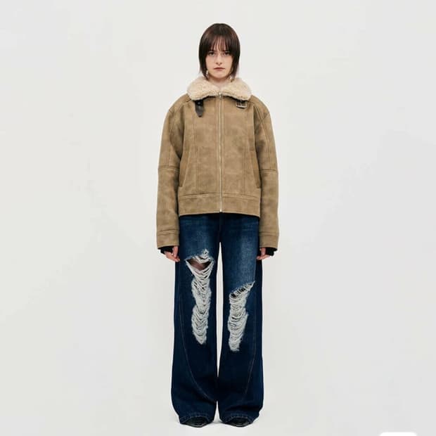 밀로 우먼 빈티지 크랙 시어링 자켓 카멜 s