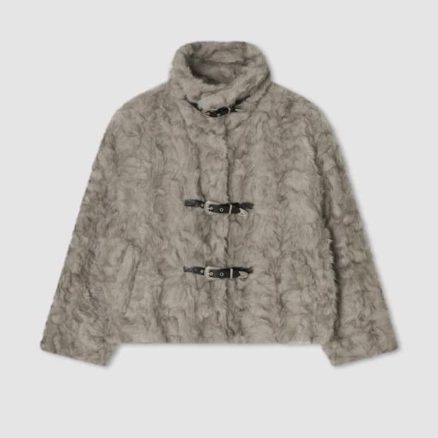 에트오소메 웨스턴 벨트 믹스 퍼 자켓