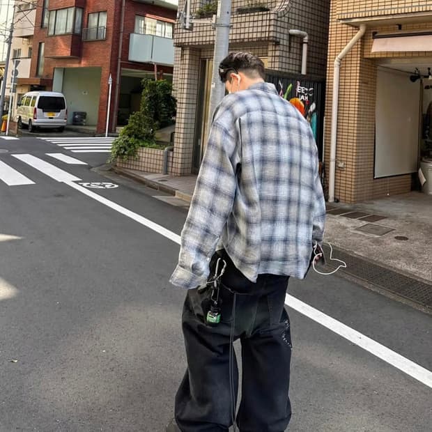 (급처) 논노드 플렉서블 스트링 체크셔츠 재패니즈 린넨 블루  2
