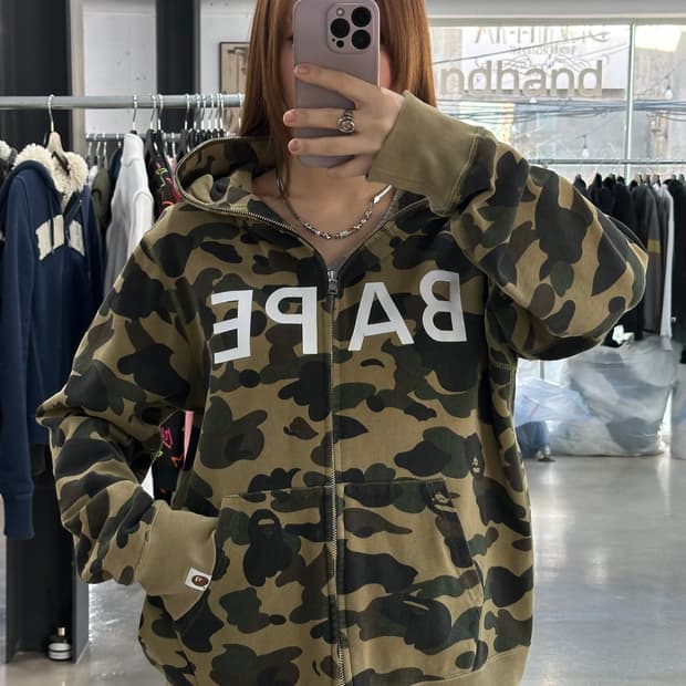 베이프 1st 카모 스펠아웃 풀 후드집업 녹계