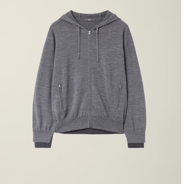 EE LAYERED CUFF KNIT HOODED ZIP JACKET