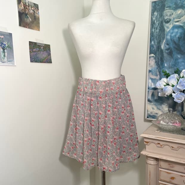 gray flower chiffon skirt(size-M)