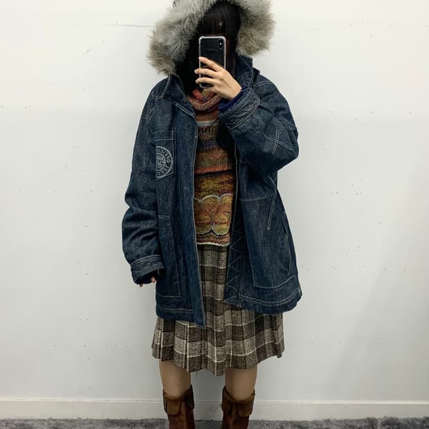 후부 퍼후드 헤비 데님 자켓