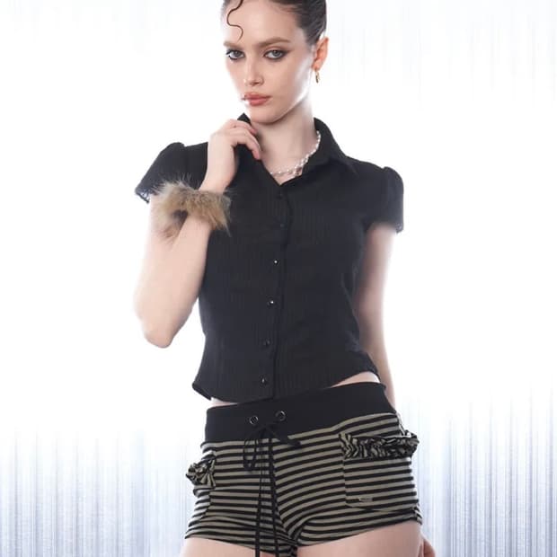 힐다 hillda 레이시 보우 셔츠 블랙 S