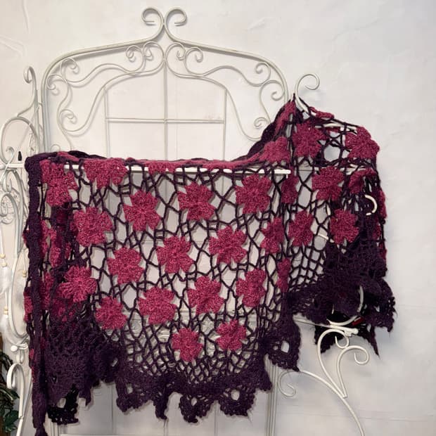 Purple violet crochet shawl muffler