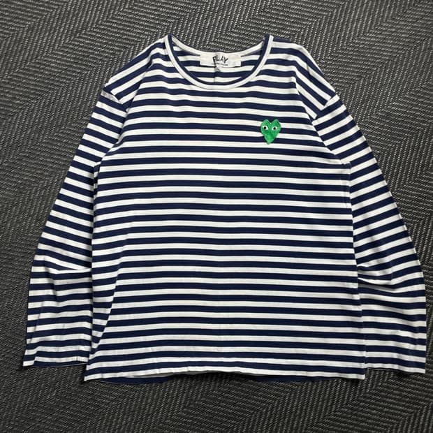 꼼데가르송 스트라이프 그린 와펜 긴팔 티셔츠o 4592