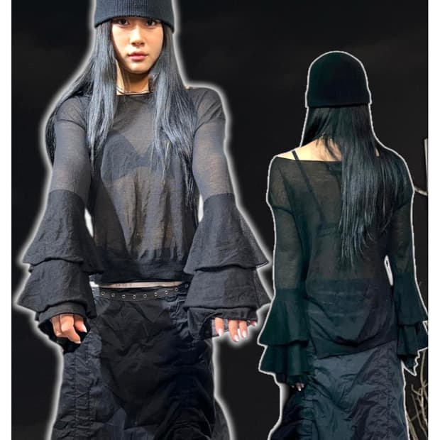 Jpn 고딕 시스루 프릴 디테일 슬리브 탑 M