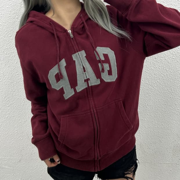  갭 센터로고 버건디 후드집업 M
