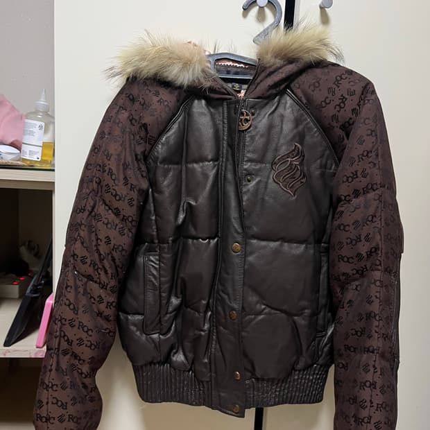 rocawear vintage fur leather jumper