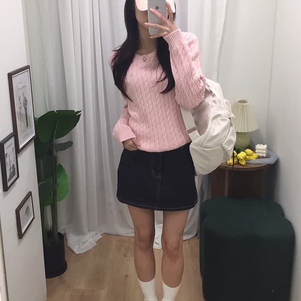 여성 폴로 꽈배기 라운드니트 95