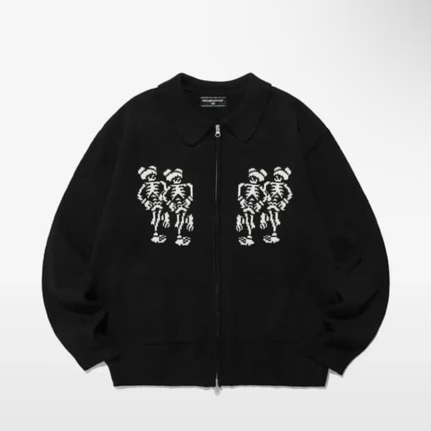 나이스고스트클럽 니트 DANCING SKELETONS ZIP POLO K