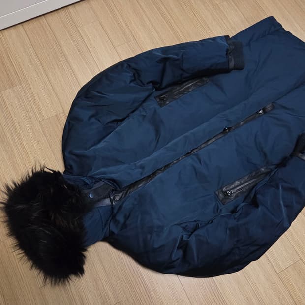 시스템 옴므 양털 너구리퍼 가죽 구스다운 롱패딩