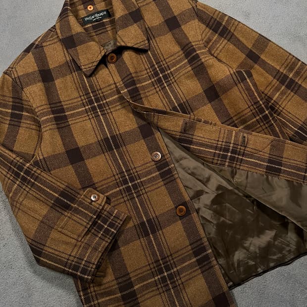 90's 입생로랑 체크 울 하프코트 자켓