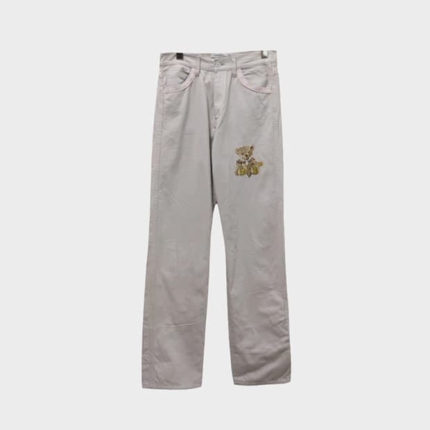 핑크하우스 베이지 곰돌이 자수 팬츠 61369