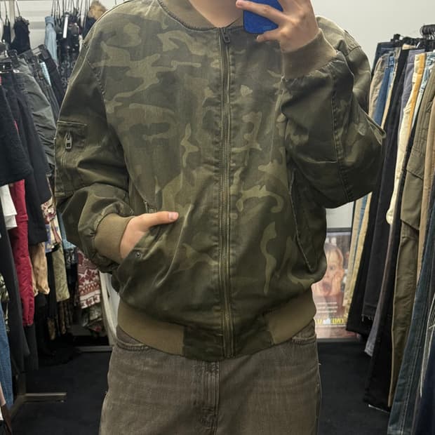 자라 카모 봄버 블루종 ma-1 항공 점퍼 코튼 빈티지 워싱 밀리터리 L