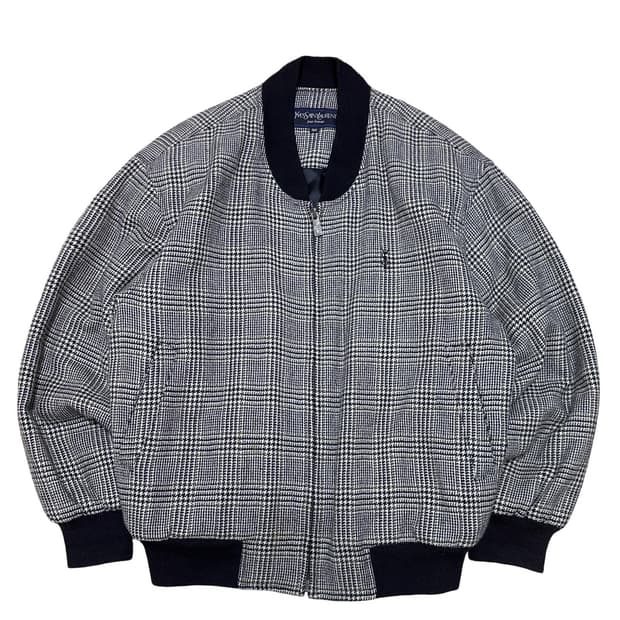 YSL 입생로랑 글렌 체크 블루종 자켓