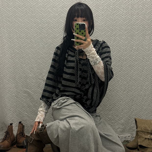 빈티지 Y2K 00's 갸루 도트 리본 시어 망토 케이프 K0086