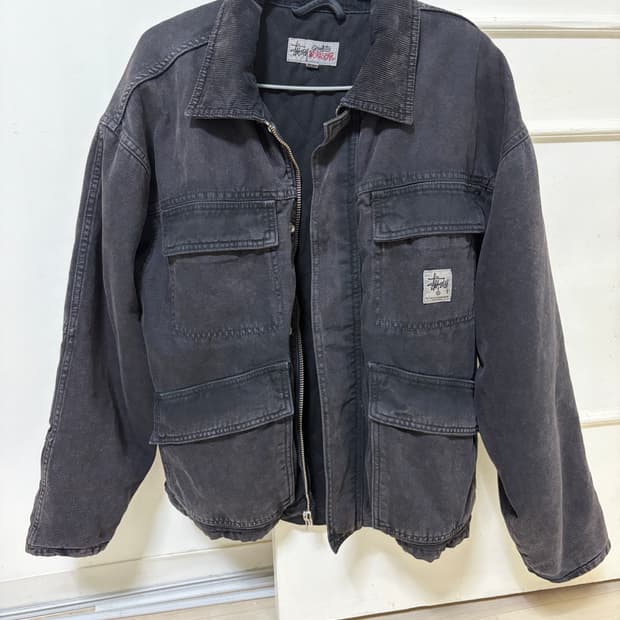 스투시 워시드 캔버스 자켓 블랙 S