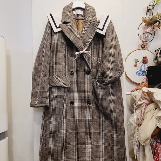 트위 체크 루즈핏 코트